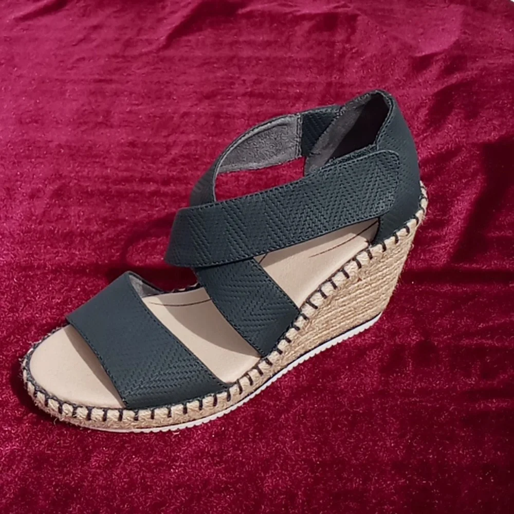 Dr Scholls "Vacay" Strappy Jute Wedge Size 8 Black - Picture 2 of 10